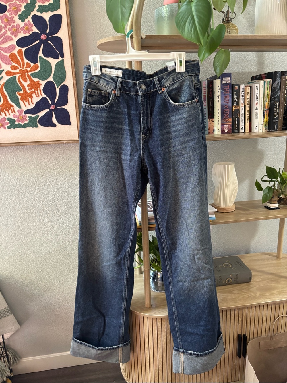 Dark Blue Straight-Leg Jeans with cuff